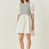 Puff Sleeve High Low Knit Combo Dress