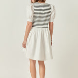 Puff Sleeve High Low Knit Combo Dress