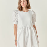 Puff Sleeve High Low Knit Combo Dress
