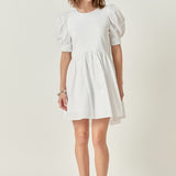 Puff Sleeve High Low Knit Combo Dress