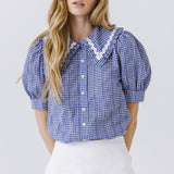 Gingham Check Short Sleeve Blouse