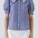 Gingham Check Short Sleeve Blouse
