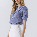 Gingham Check Short Sleeve Blouse