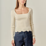 Scallop Hem Long Sleeve Sweater