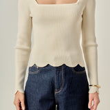 Scallop Hem Long Sleeve Sweater
