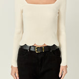 Scallop Hem Long Sleeve Sweater