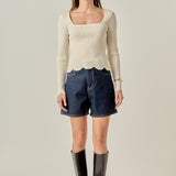 Scallop Hem Long Sleeve Sweater
