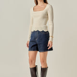 Scallop Hem Long Sleeve Sweater