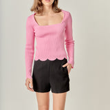 Scallop Hem Long Sleeve Sweater