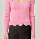 Scallop Hem Long Sleeve Sweater
