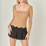 Scallop Hem Long Sleeve Sweater