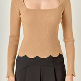 Scallop Hem Long Sleeve Sweater