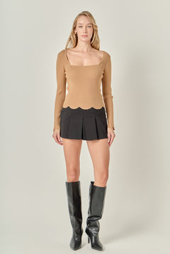 Scallop Hem Long Sleeve Sweater
