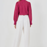 Tiered Jersey Top Mock Neck Blouse