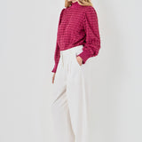 Tiered Jersey Top Mock Neck Blouse