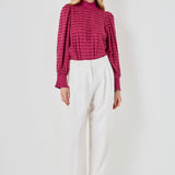 Tiered Jersey Top Mock Neck Blouse