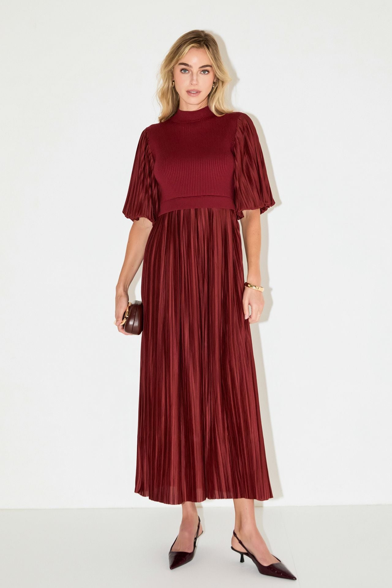 Pleated Mix Media Maxi Dress – English Factory