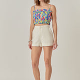 Floral Print Ruffled Cropped Top