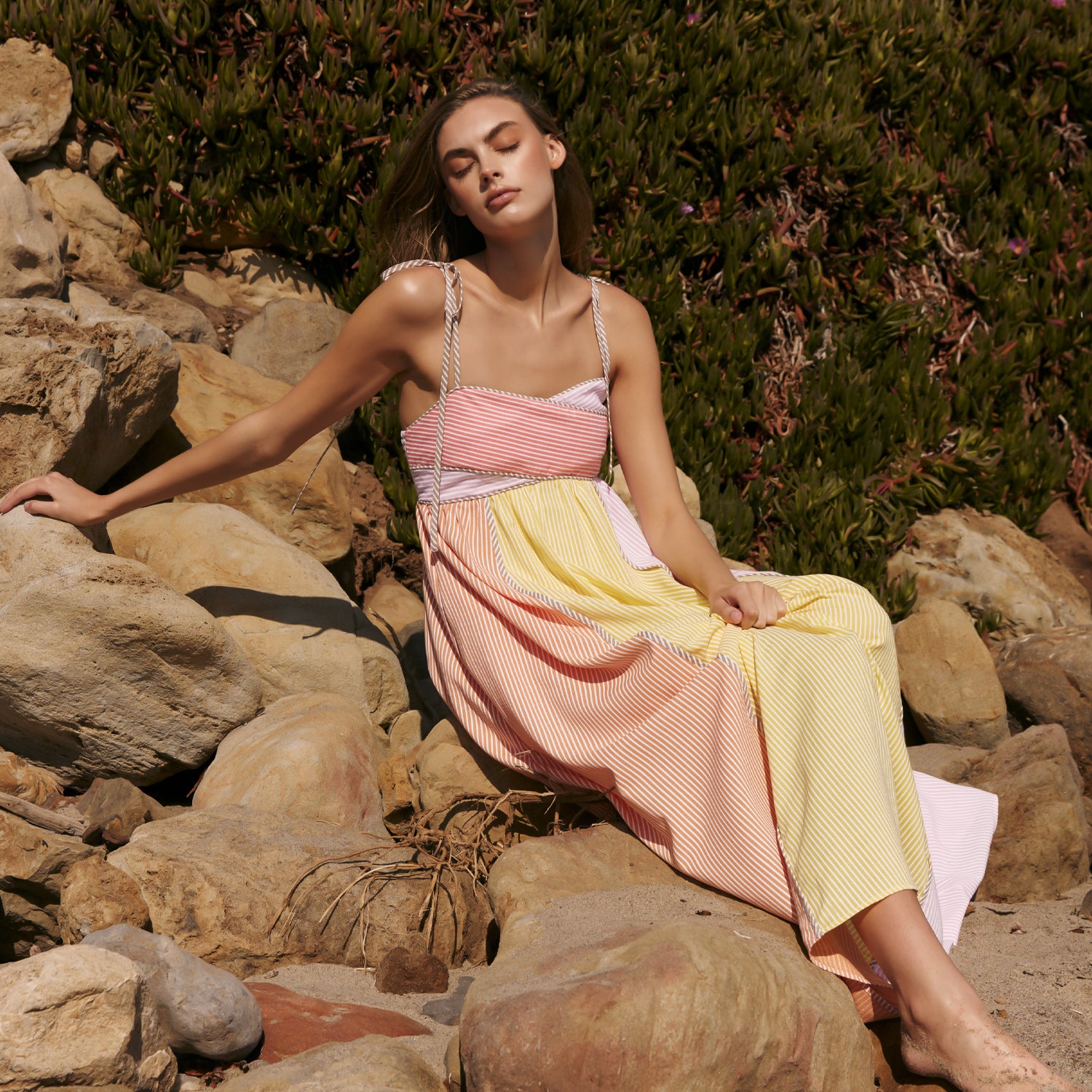 Linen Checked Pleated Midi Skirt – English Factory