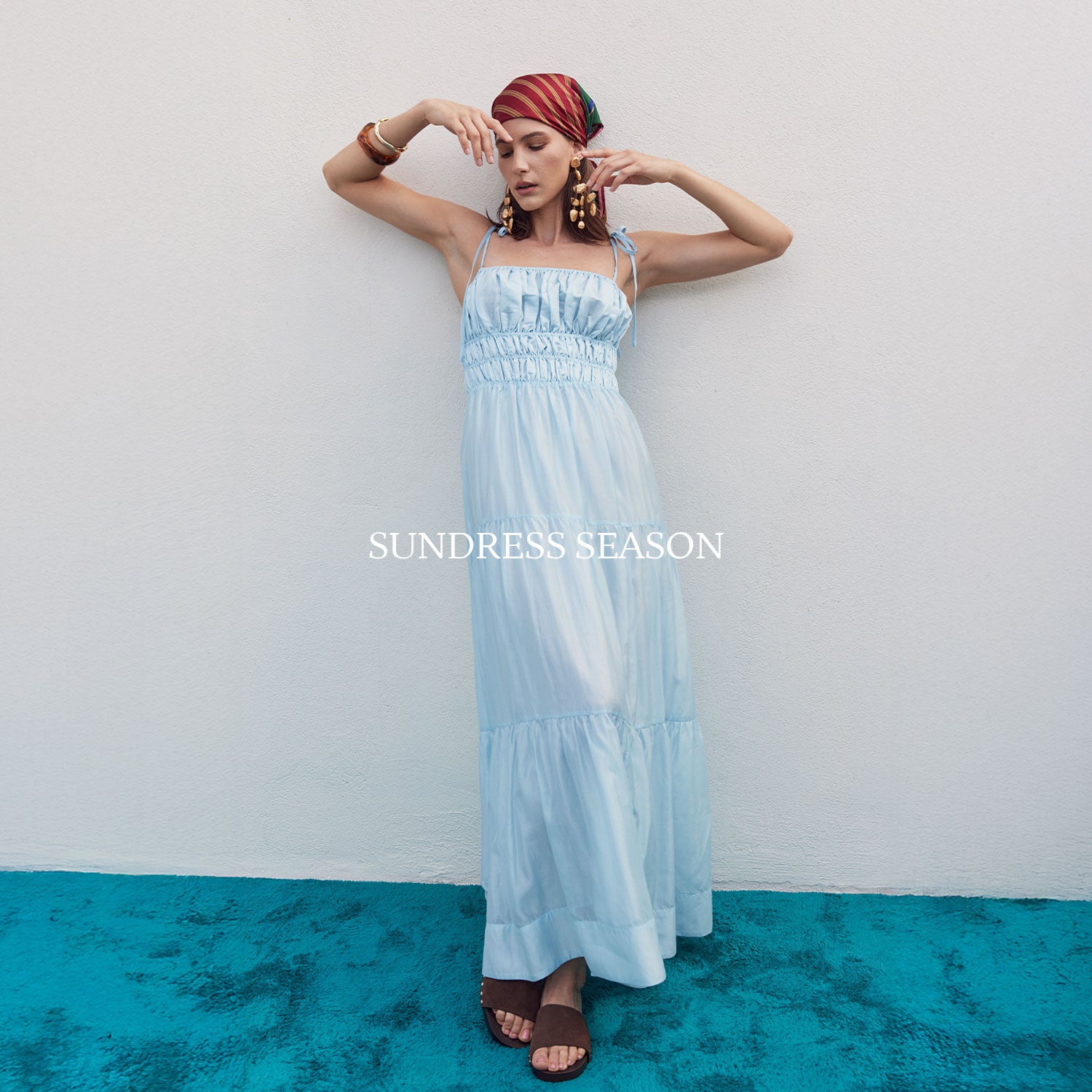 Pleated A-line Knit Midi Dress English Factory Pleated A-line Knit Midi Dress English Factory