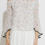 Daisy Sketch Printed Off the SHoulder Top