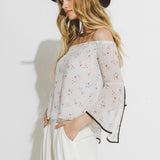 Daisy Sketch Printed Off the SHoulder Top
