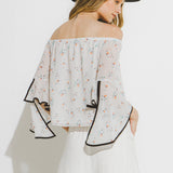 Daisy Sketch Printed Off the SHoulder Top