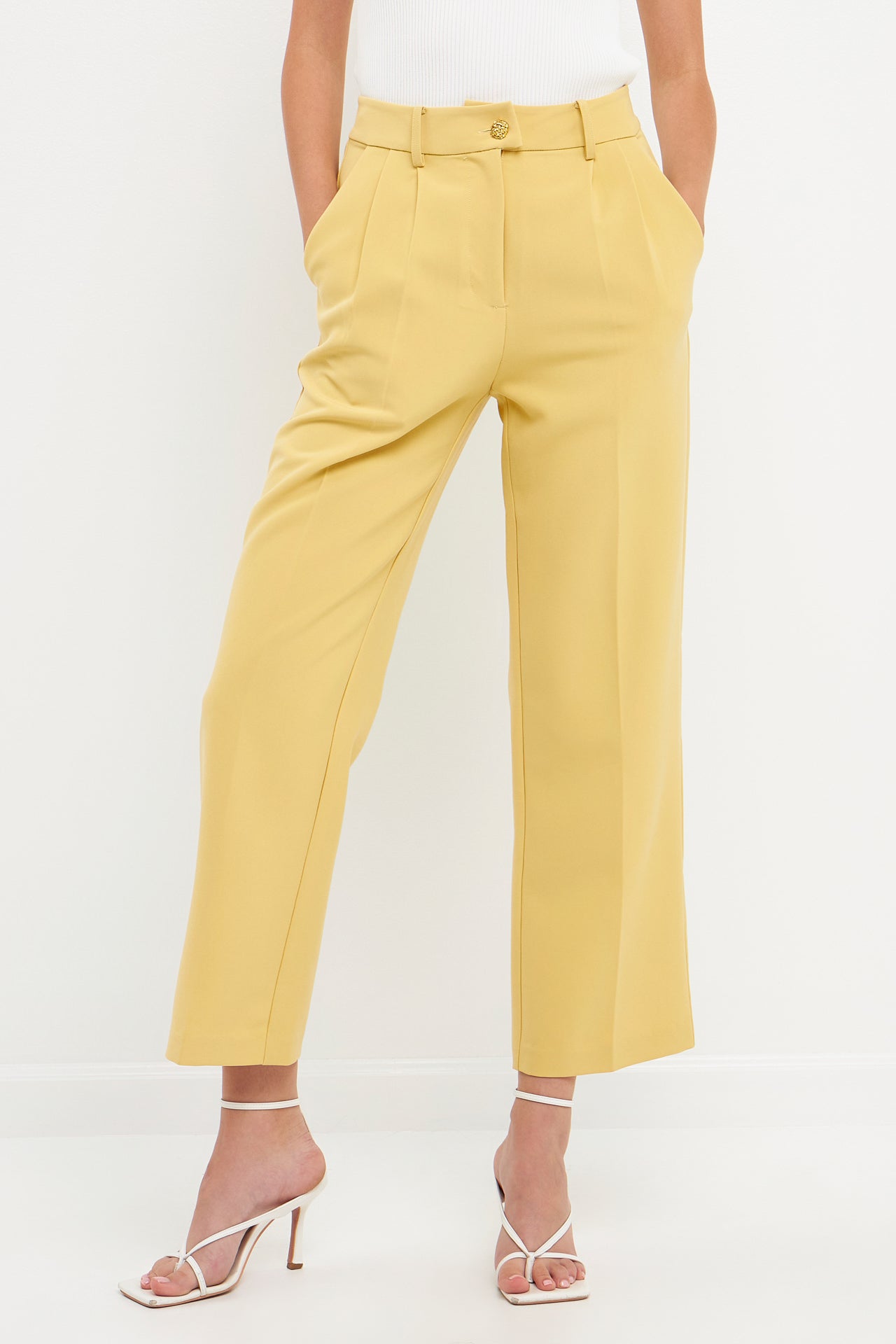 Pastel yellow trousers best sale