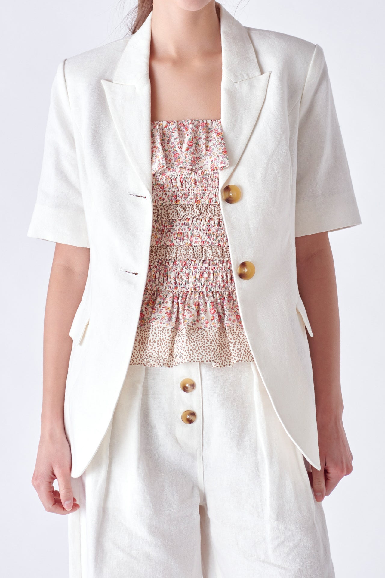 Cropped Blazer Short Sleeve Linen Jacket NWT Abercrombie Blue