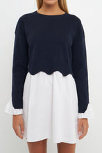 Load image into Gallery viewer, Scalloped Knit Poplin Combo Dress
