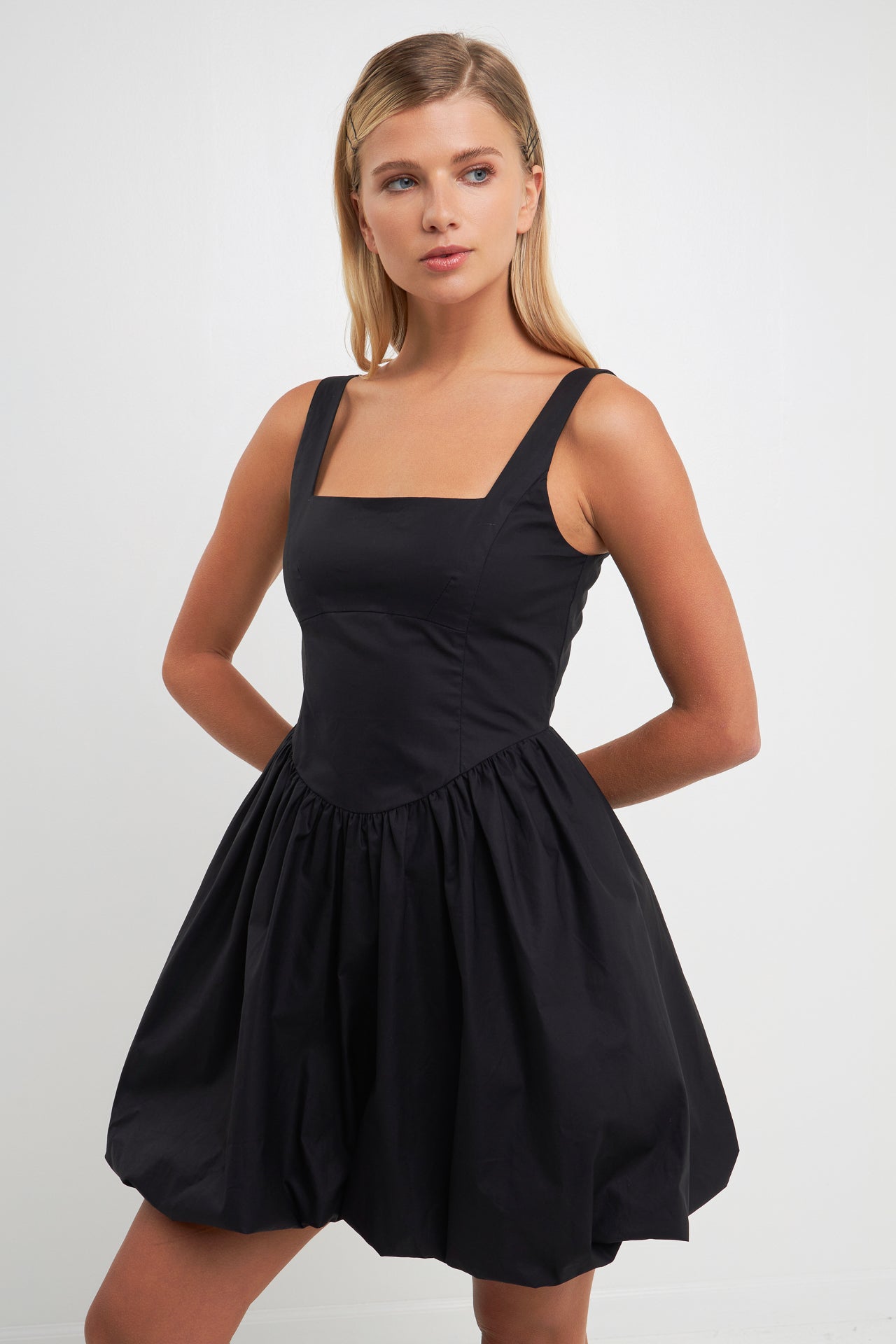 Poplin Square Neck Bubble Hem Dress – English Factory