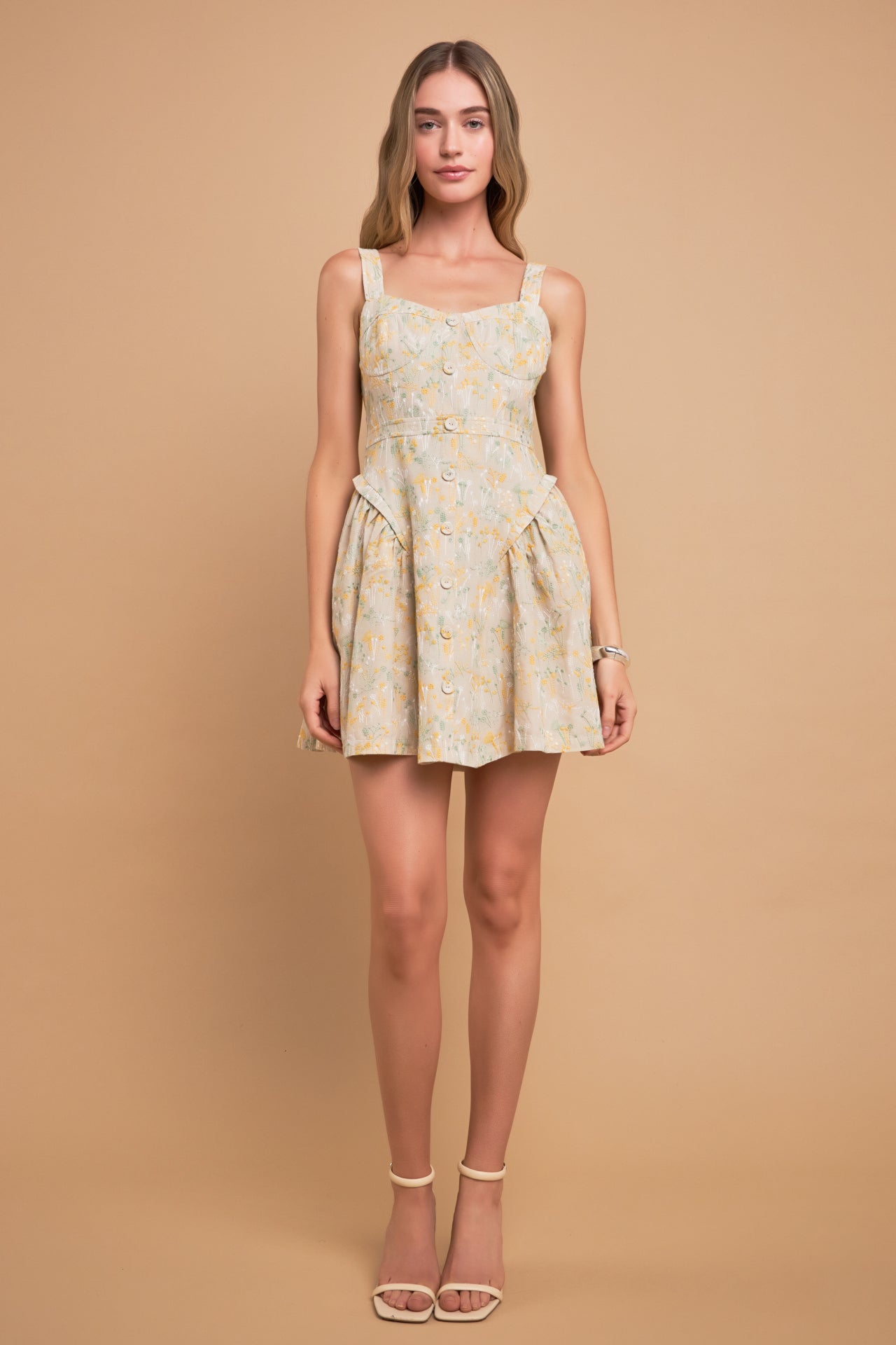 Premium Embroidered Linen Bustier Dress