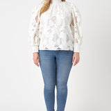 Embroidered Cotton Blouse with Smocked Neck