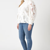 Embroidered Cotton Blouse with Smocked Neck