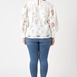 Embroidered Cotton Blouse with Smocked Neck