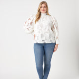 Embroidered Cotton Blouse with Smocked Neck