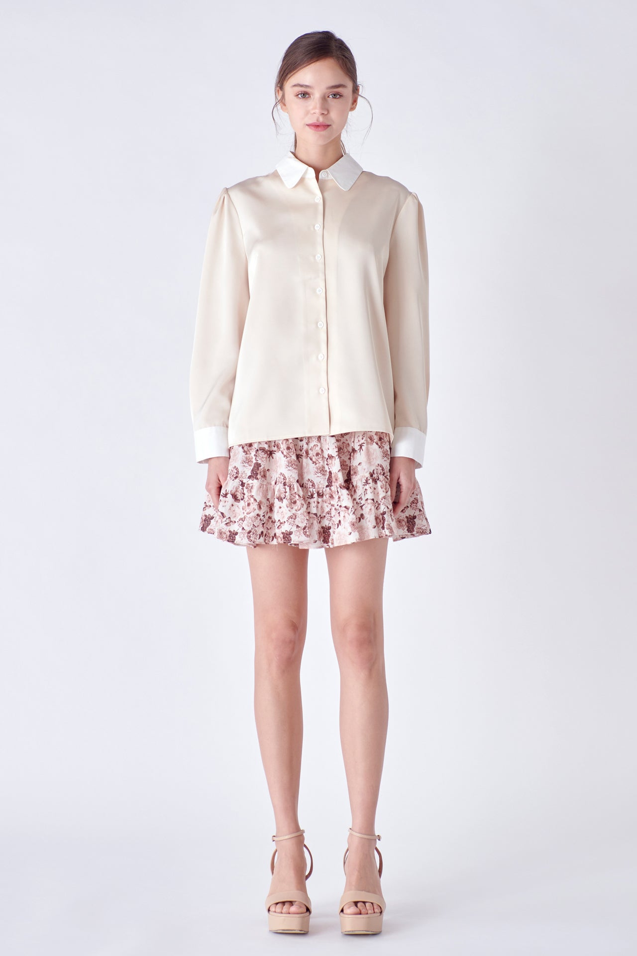 ENGLISH FACTORY-Silky Shirt with Poplin Combo Collar-SHIRTS & BLOUSES available at Objectrare