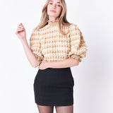 ENGLISH FACTORY - Textured Mock Neck Short Sleeve Blouse - TOPS available at Objectrare