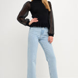 Sheer Sleeve Knit Top- Sold Out
