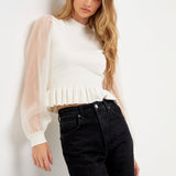 Sheer Sleeve Knit Top- Sold Out