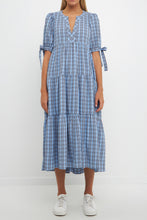 Load image into Gallery viewer, Gingham Tiered Dress with Bow-Tie Sleeves
