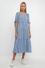 Load image into Gallery viewer, Gingham Tiered Dress with Bow-Tie Sleeves
