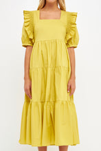 Load image into Gallery viewer, Square Neck Ruffle Smocked Detail Midi Dress
