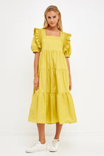 Load image into Gallery viewer, Square Neck Ruffle Smocked Detail Midi Dress
