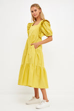 Load image into Gallery viewer, Square Neck Ruffle Smocked Detail Midi Dress
