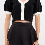 Color Block Short Puff Sleeve Sweater