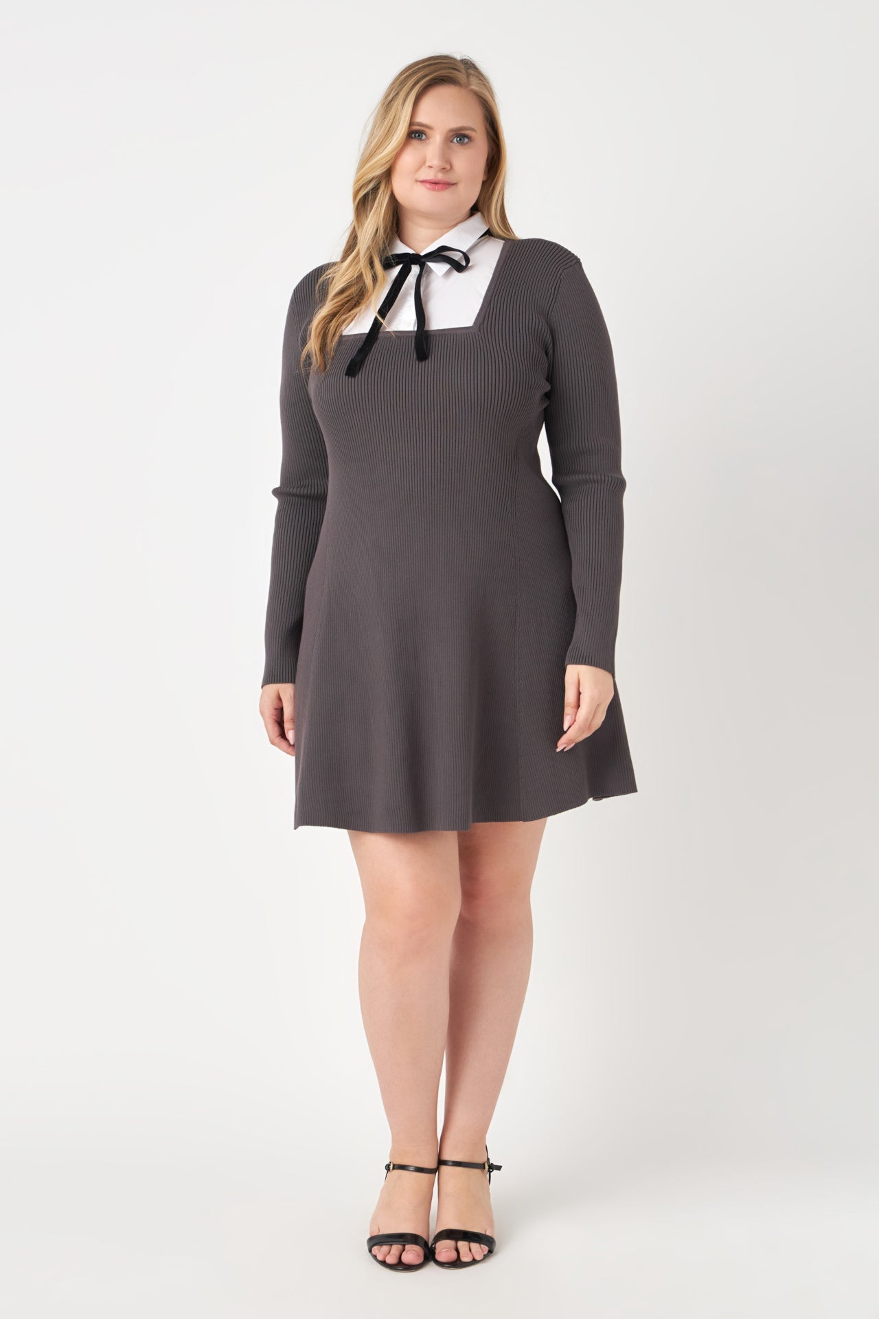 Mixed Media Fit and Flare Sweater Dress – English Factory