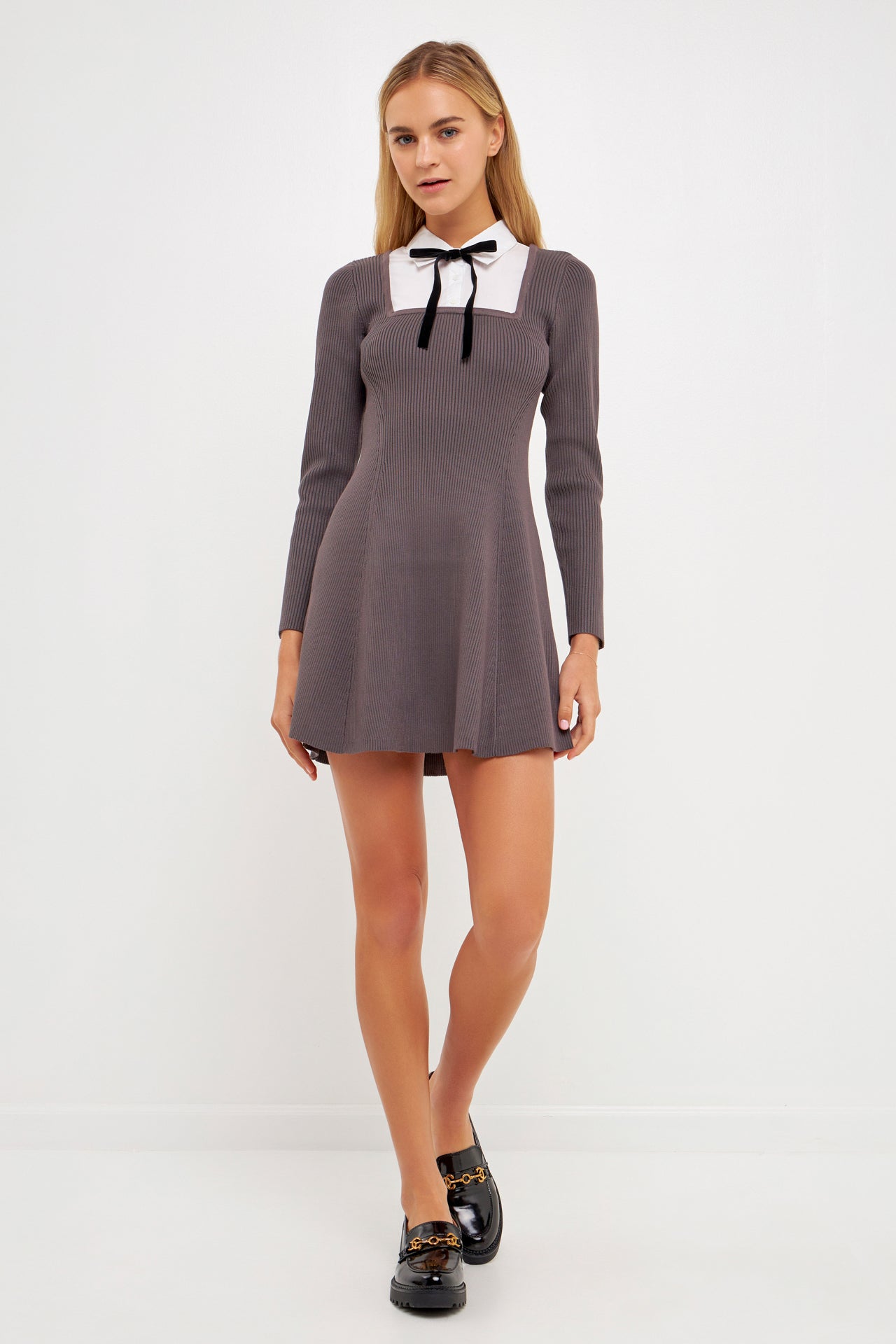Mixed Media Fit and Flare Sweater Dress – English Factory