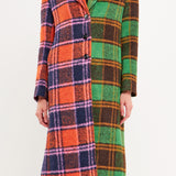 Colorblock Plaid Trench Coat
