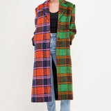Colorblock Plaid Trench Coat